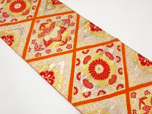 アンティーク　菱に菊・桐模様織り出し袋帯（着用可）